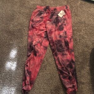 Women's Tie-Dye Jogger Pants - Pink and Black/Purple